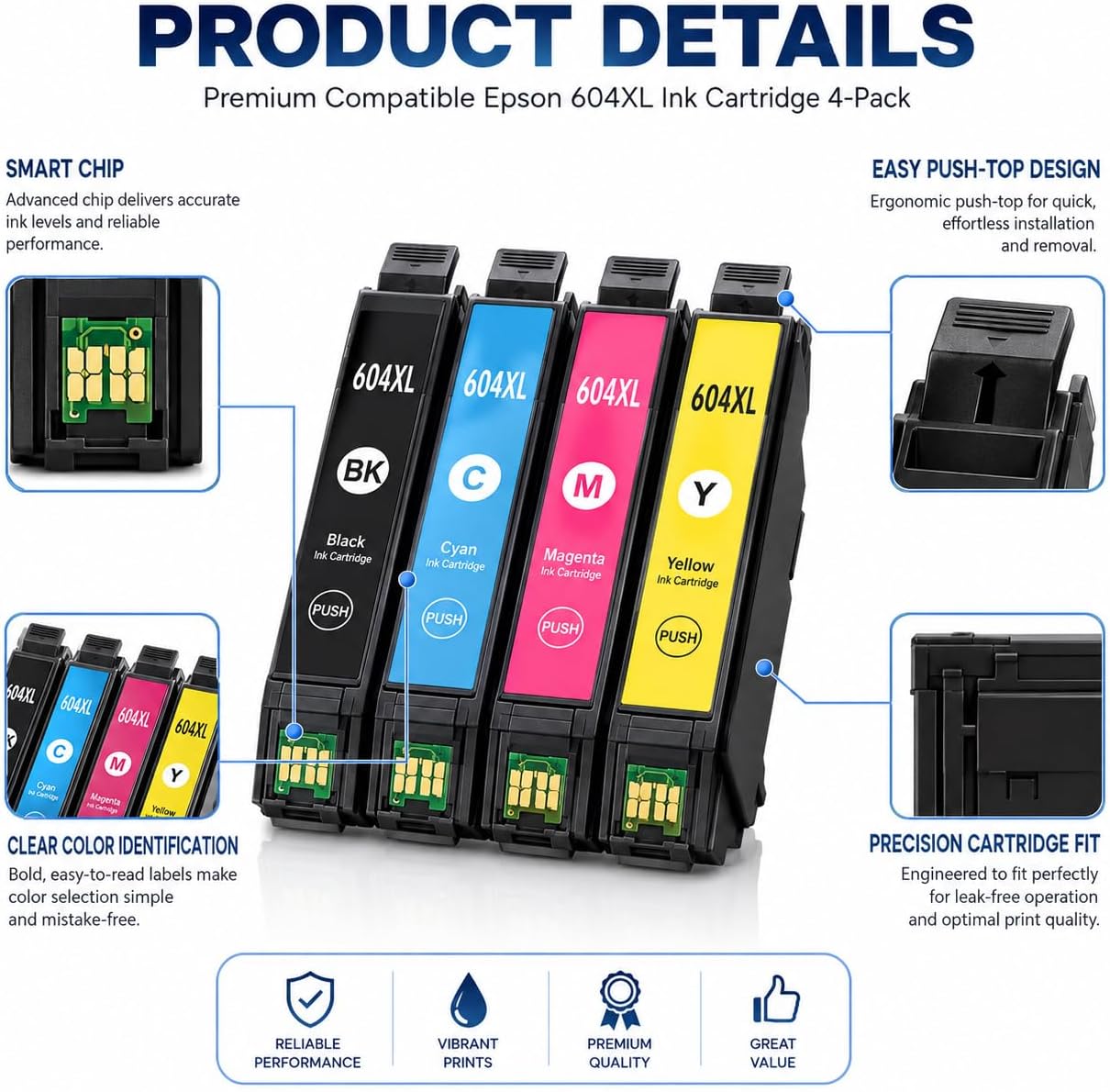 TAVICE 4PK 604XL Ink Cartridges Compatible with Epson XP-2200 XP-3200 XP-4200 WF-2910 WF-2930