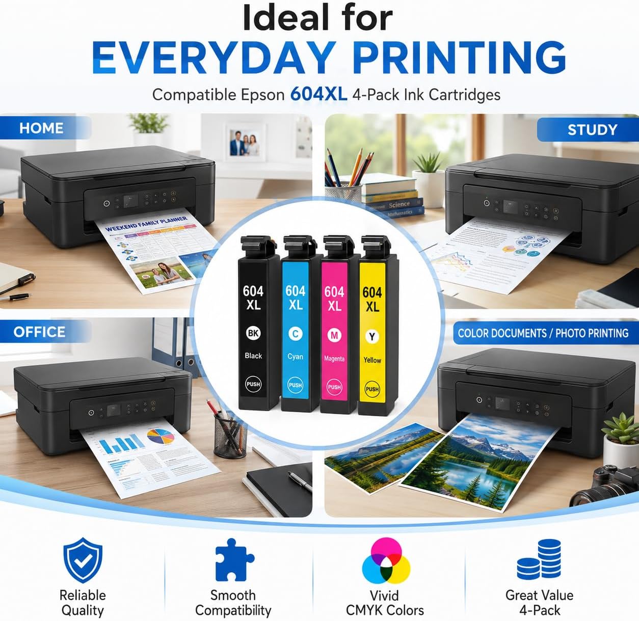 TAVICE 4PK 604XL Ink Cartridges Compatible with Epson XP-2200 XP-3200 XP-4200 WF-2910 WF-2930