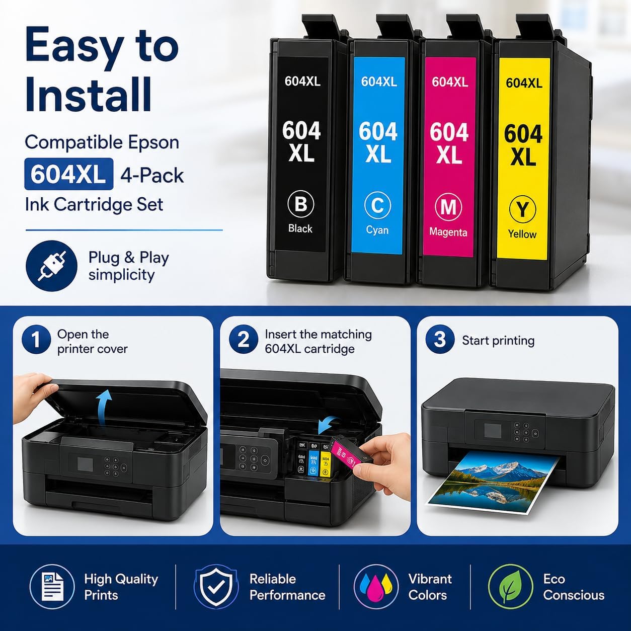 TAVICE 4PK 604XL Ink Cartridges Compatible with Epson XP-2200 XP-3200 XP-4200 WF-2910 WF-2930