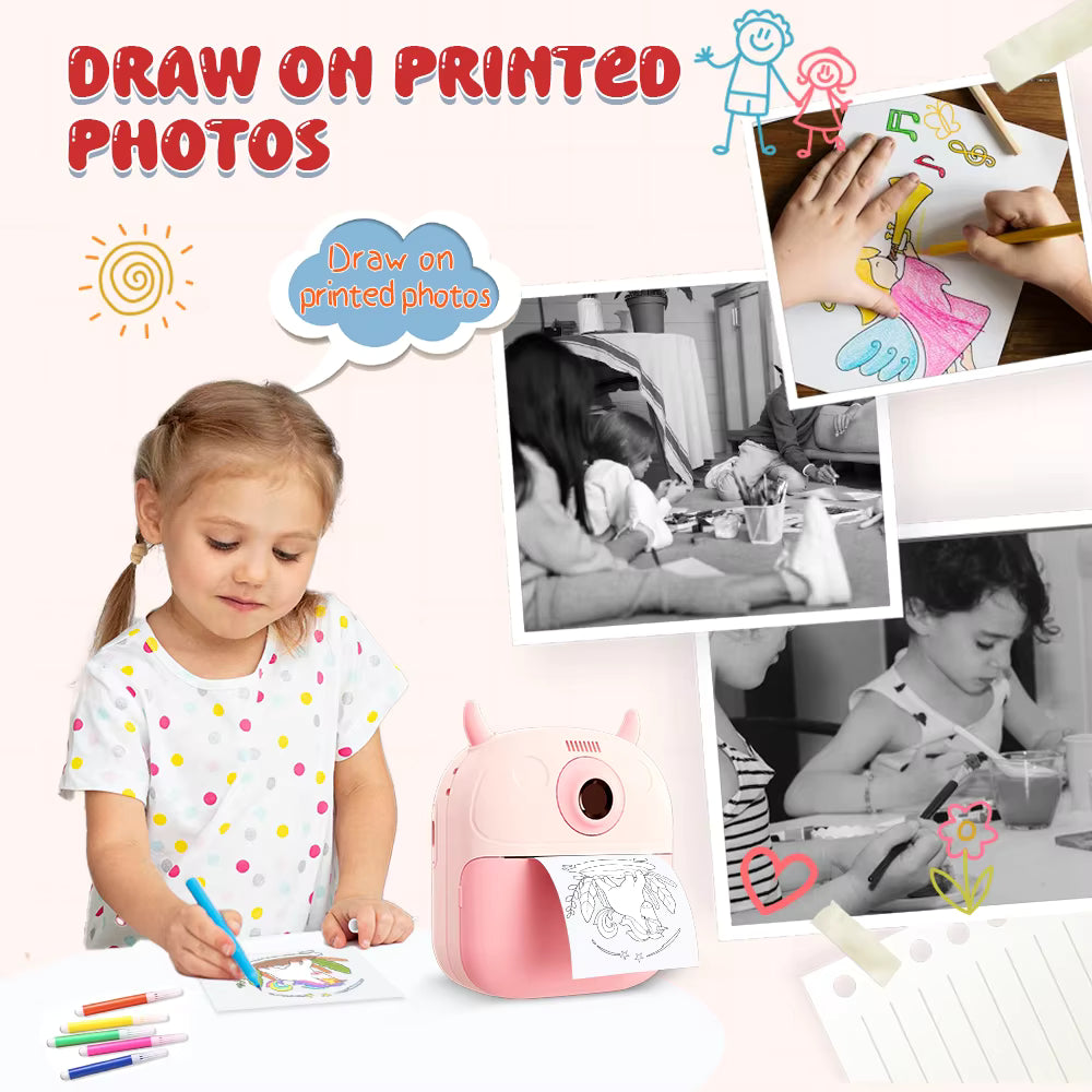 Kids Digital Camera High Quality Cute Instant Print | CMOS Imaging Sensor Filter Function | Pink