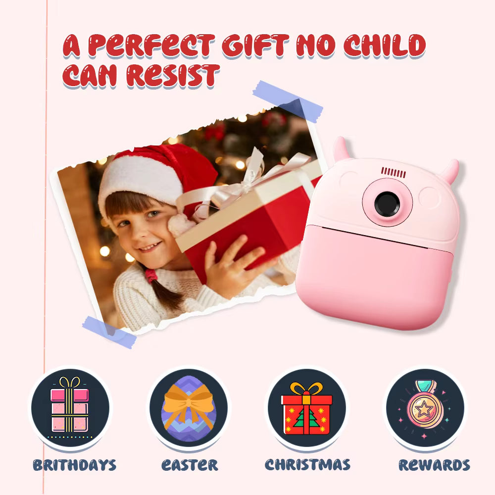 Kids Digital Camera High Quality Cute Instant Print | CMOS Imaging Sensor Filter Function | Pink