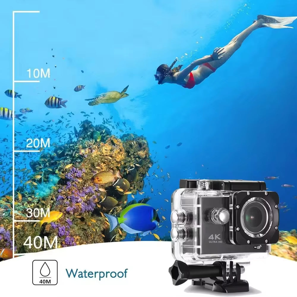 4K Action Cam with WiFi | Waterproof Sports Camera | 170° Wide Angle Lens| Remote Loop Recording | Motion Detection
