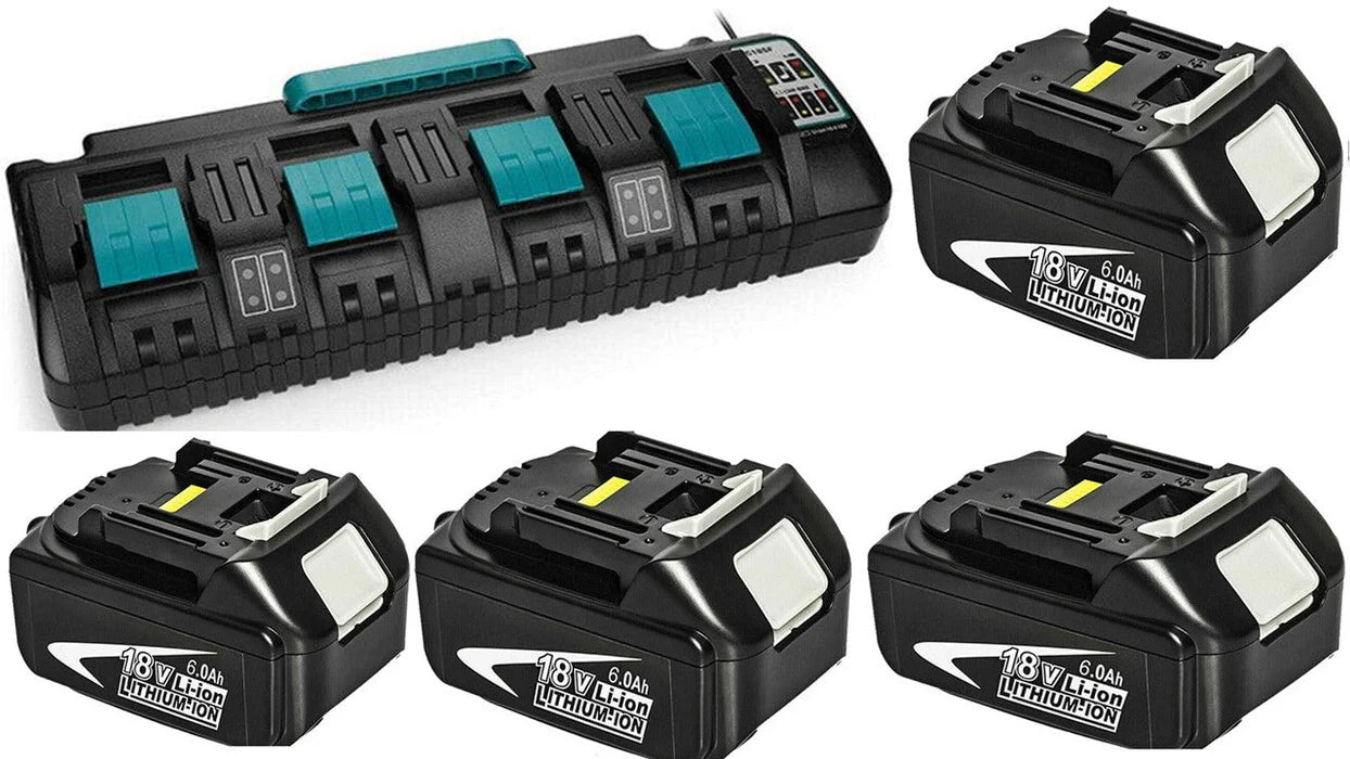 4x 18V 6.0Ah Power Tool Batteries with Charger Combo Pack