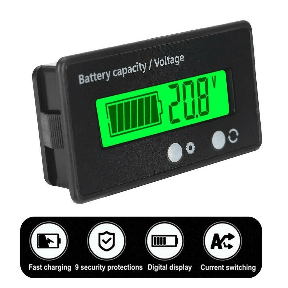 Digital Battery Capacity & Voltage Tester | LCD Battery Level Indicator for 12V 24V 36V 48V Lithium & Lead Acid Batteries - Office Catch