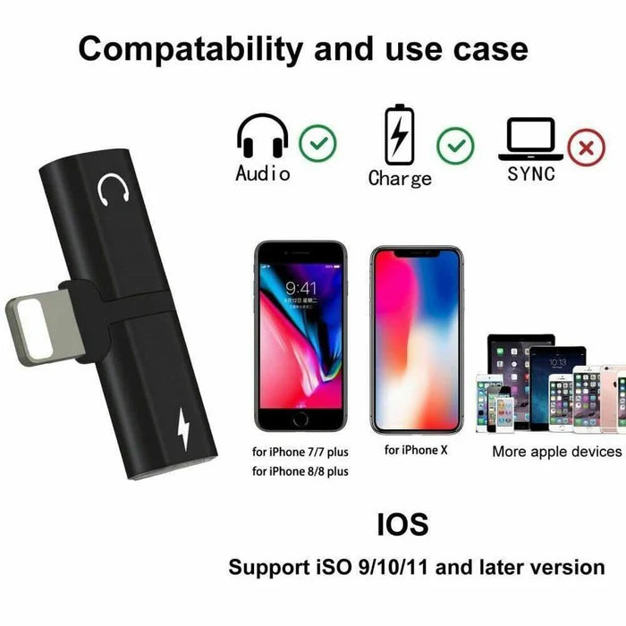 2-in-1 Lightning Charging & Audio Splitter Adapter | 8-Pin Dual Port Adapter for iPhone & iPad