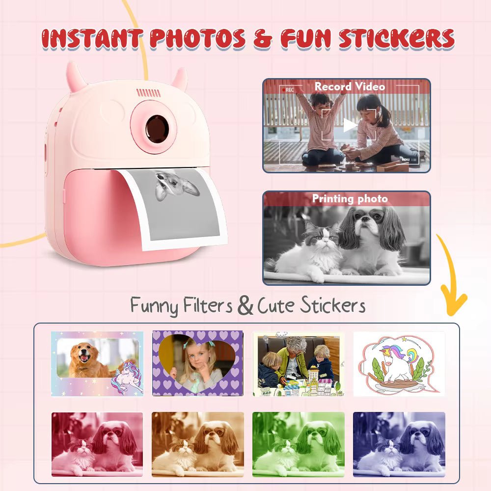 Kids Digital Camera Pink - High Quality Instant Print