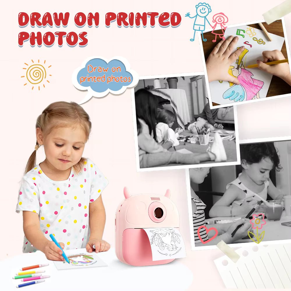 Kids Digital Camera High Quality Cute Instant Print | CMOS Imaging Sensor Filter Function | Pink - Office Catch