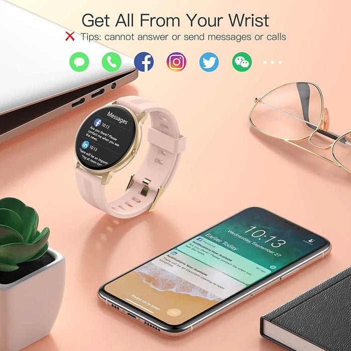 Pink Smart Watch for Women, Waterproof Fitness Smartwatch for Android & iOS IP68 Waterproof - Office Catch