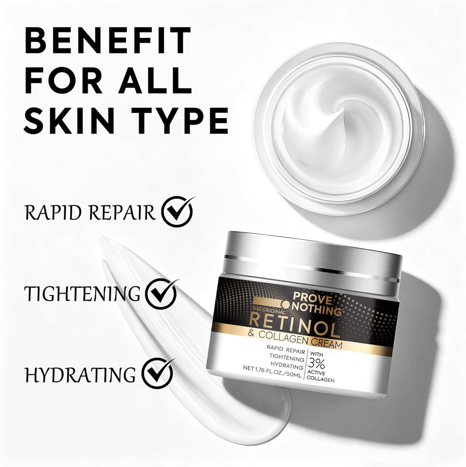 PROVE NOTHING Anti - Aging Retinol Cream for Face with Collagen & 5% Hyaluronic Acid Day & Night Moisturiser for All Skin Types (50ml) | DESIGNED IN AUSTRALIA - Office Catch