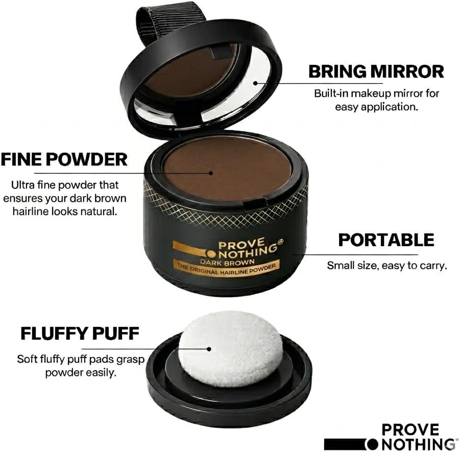 Prove Nothing Hairline Powder Root Touch - Up Designed in Australia, Gray Coverage, Bald Spot Concealer, Thinning Hair Fill - In Powder, Sweat & Water Resistant, 24 - Hour Wear for Women & Men (Dark Brown) - Office Catch