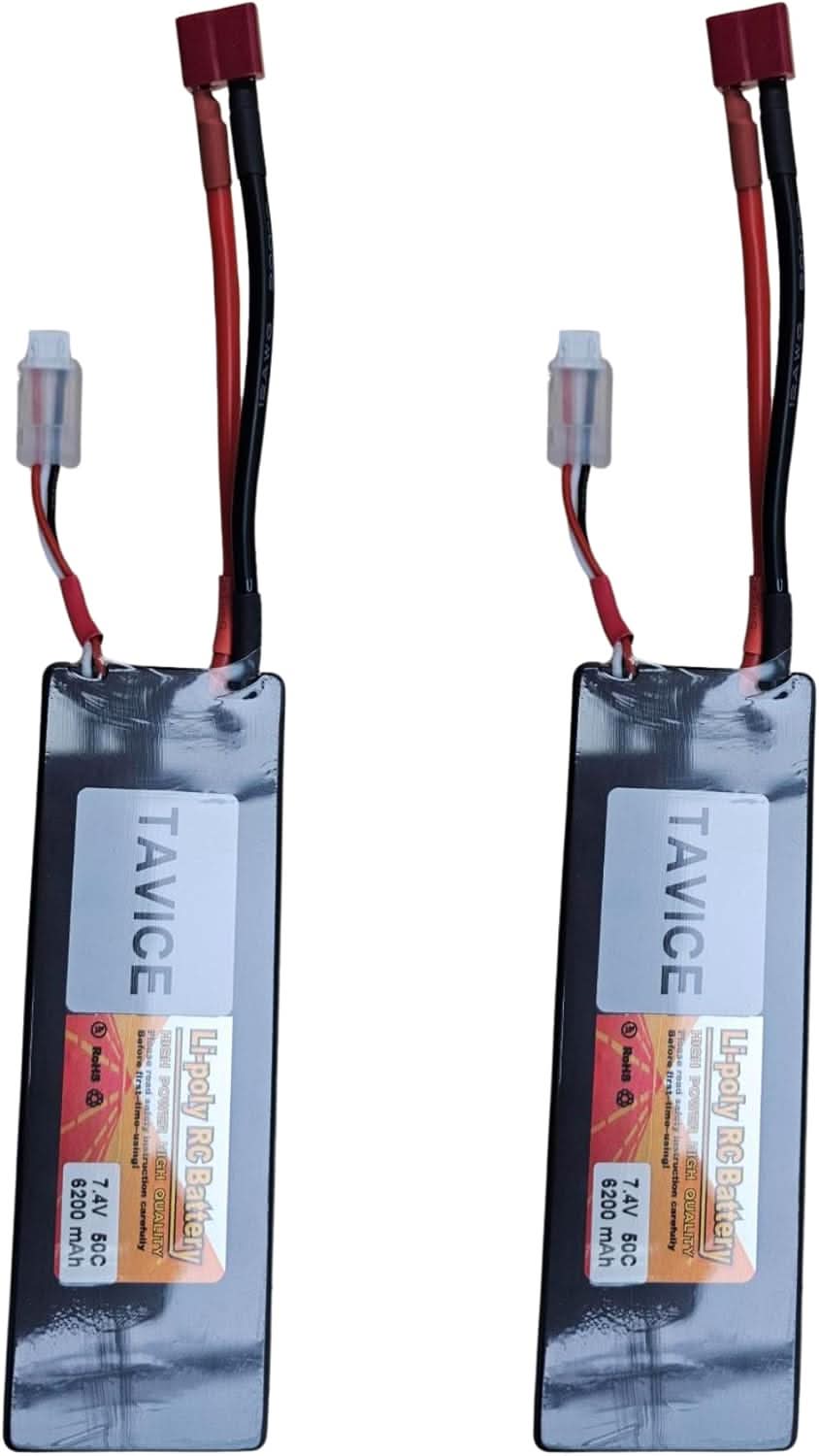 TAVICE 2 Pack 2S LiPo Battery 7.4V 6200mAh 50C Hard Case with T Connector Compatible with RC Cars, Trucks, 1/8 & 1/10 Buggy - Office Catch