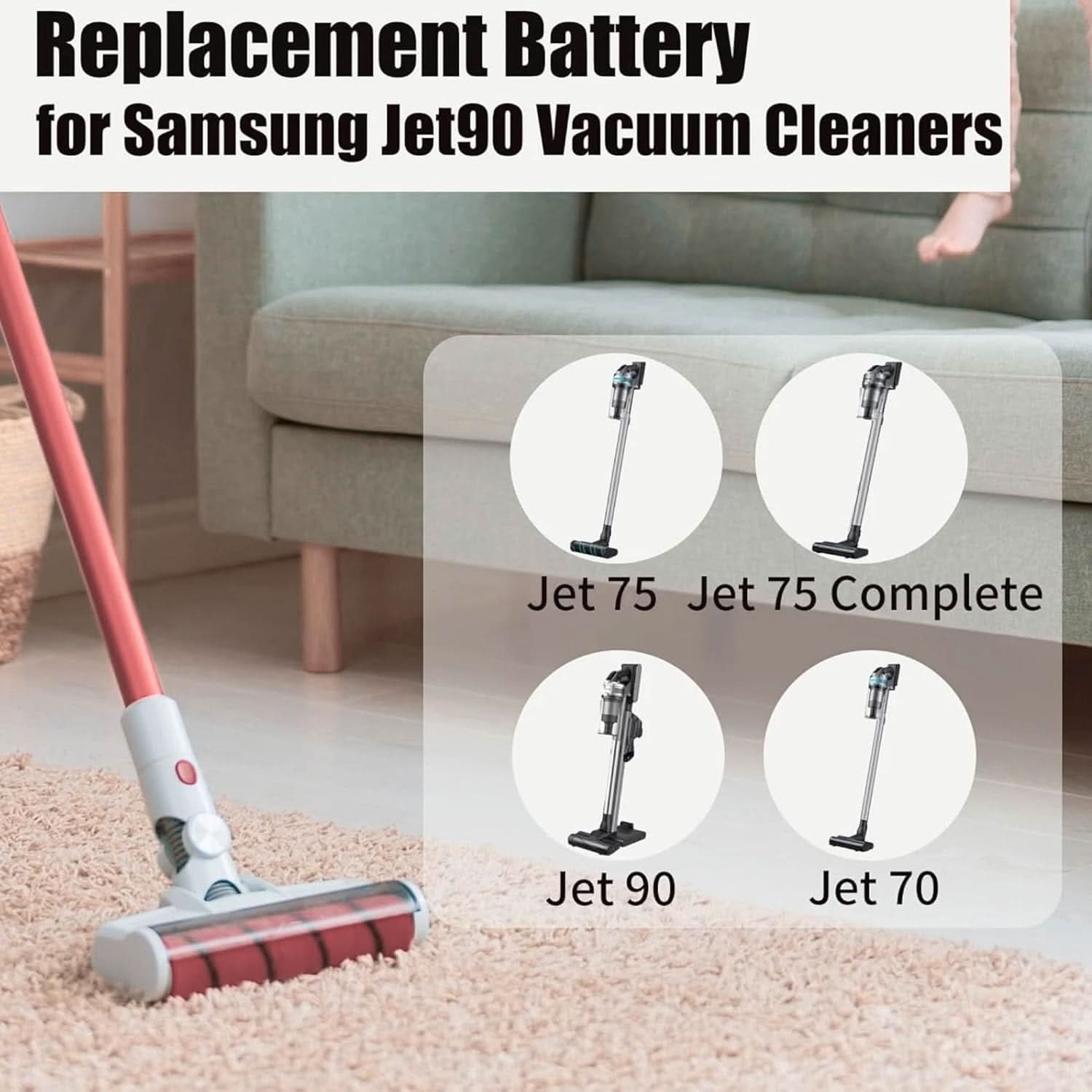 TAVICE 3500mAh Jet90 Replacement Battery Compatible with Samsung Jet 90/90+ / Jet 60 / Jet 70 / Jet 75/75+ Series Fits VS20R9046T3/AA, VS20T7536T5/AA, VCA - SBT90/XAA - Office Catch