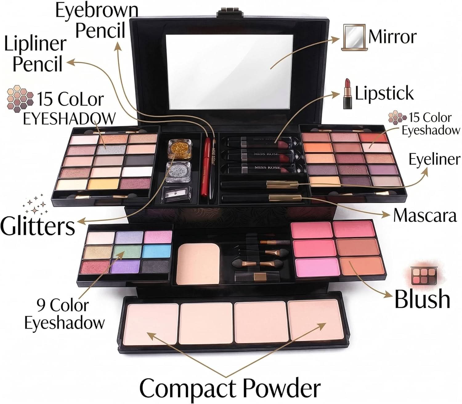 TAVICE 39 Color Makeup Palette Set Eyeshadow, Concealer, Lip Gloss, Foundation & Blush, Sleek Powder, Rich Colors Cosmetic Kit for Professional and Daily Use - Office Catch