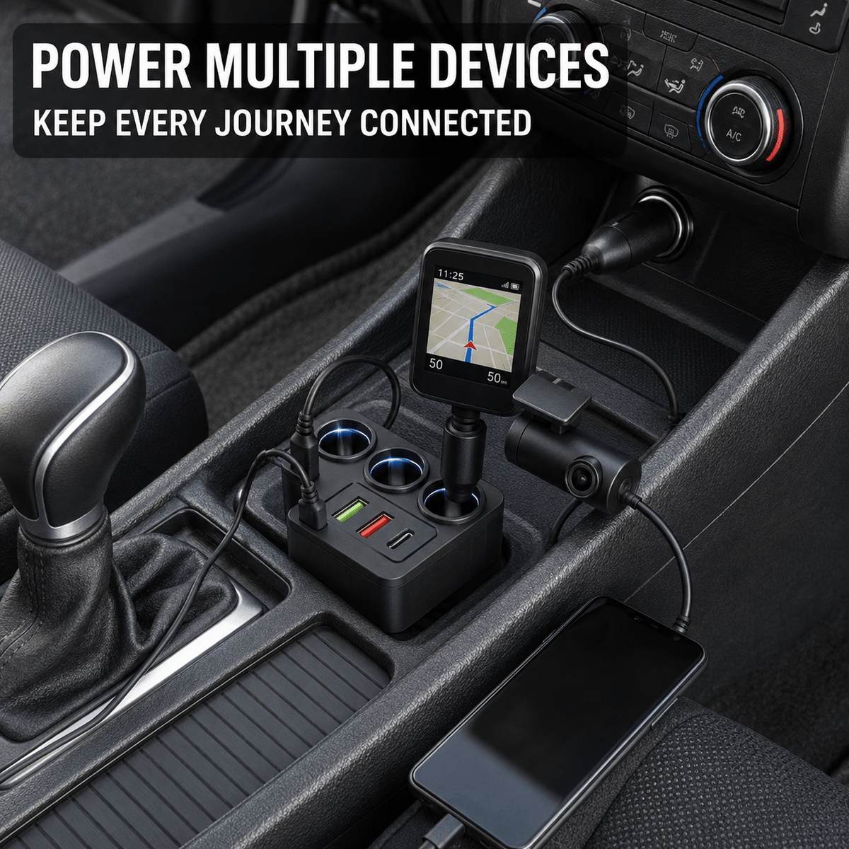 TAVICE 4-Way Car Cigarette Lighter Socket Splitter 12V/24V Power Adapter with USB Charging Ports - Office Catch