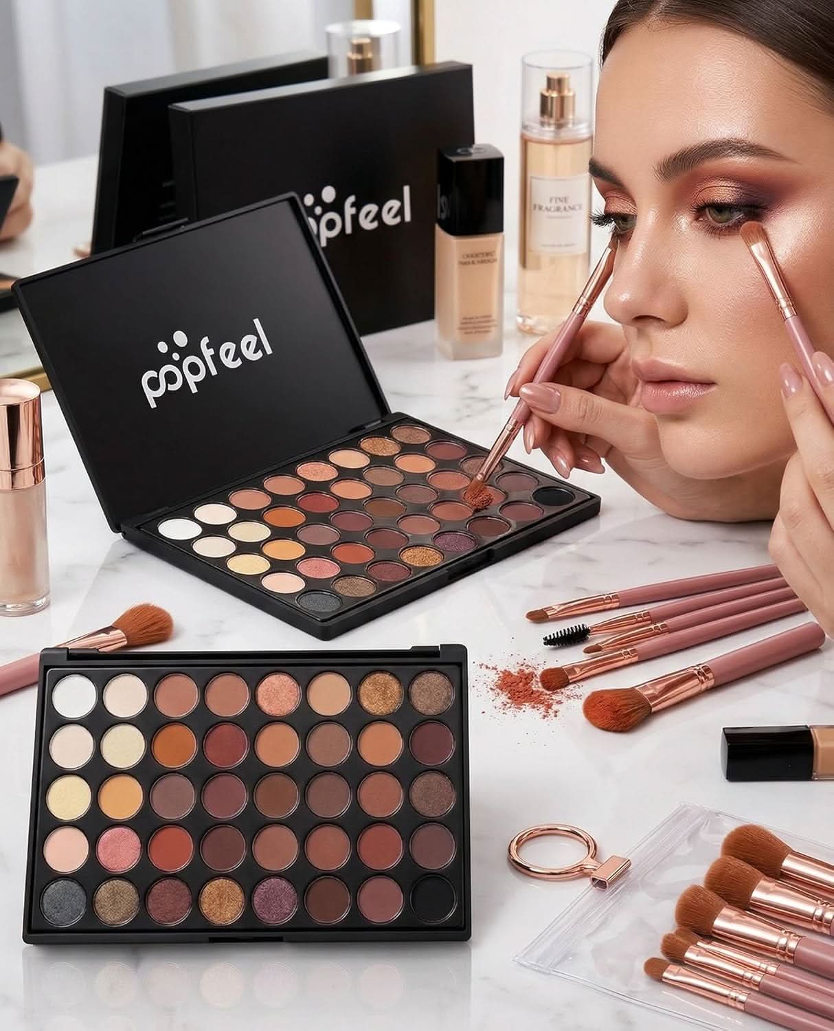 TAVICE 40 - Color Eyeshadow Palette with 8 - Piece Makeup Brush Set Earth Tone Cosmetic Collection - Office Catch