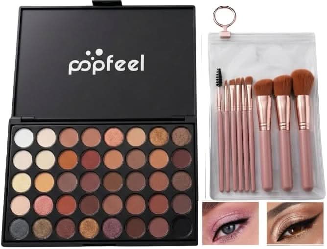 TAVICE 40 - Color Eyeshadow Palette with 8 - Piece Makeup Brush Set Earth Tone Cosmetic Collection - Office Catch