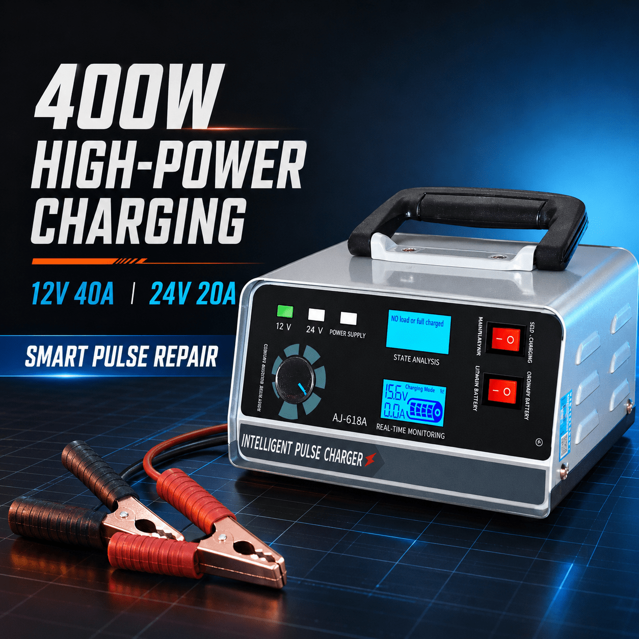 TAVICE 400W 40A 12V/24V Smart Car Battery Charger with Pulse Repair, Trickle Charging for Car Boat, AU Plug - Office Catch