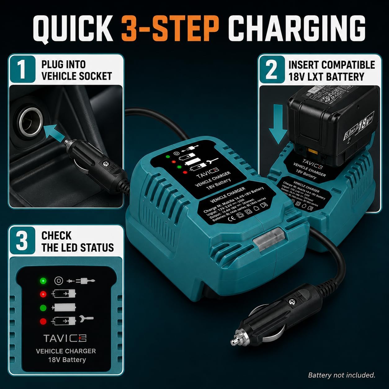 TAVICE Cigarette Lighter Socket Adapter Compatible with Makita 18V LXT Battery Mini Car Charger Power Adapter - Office Catch