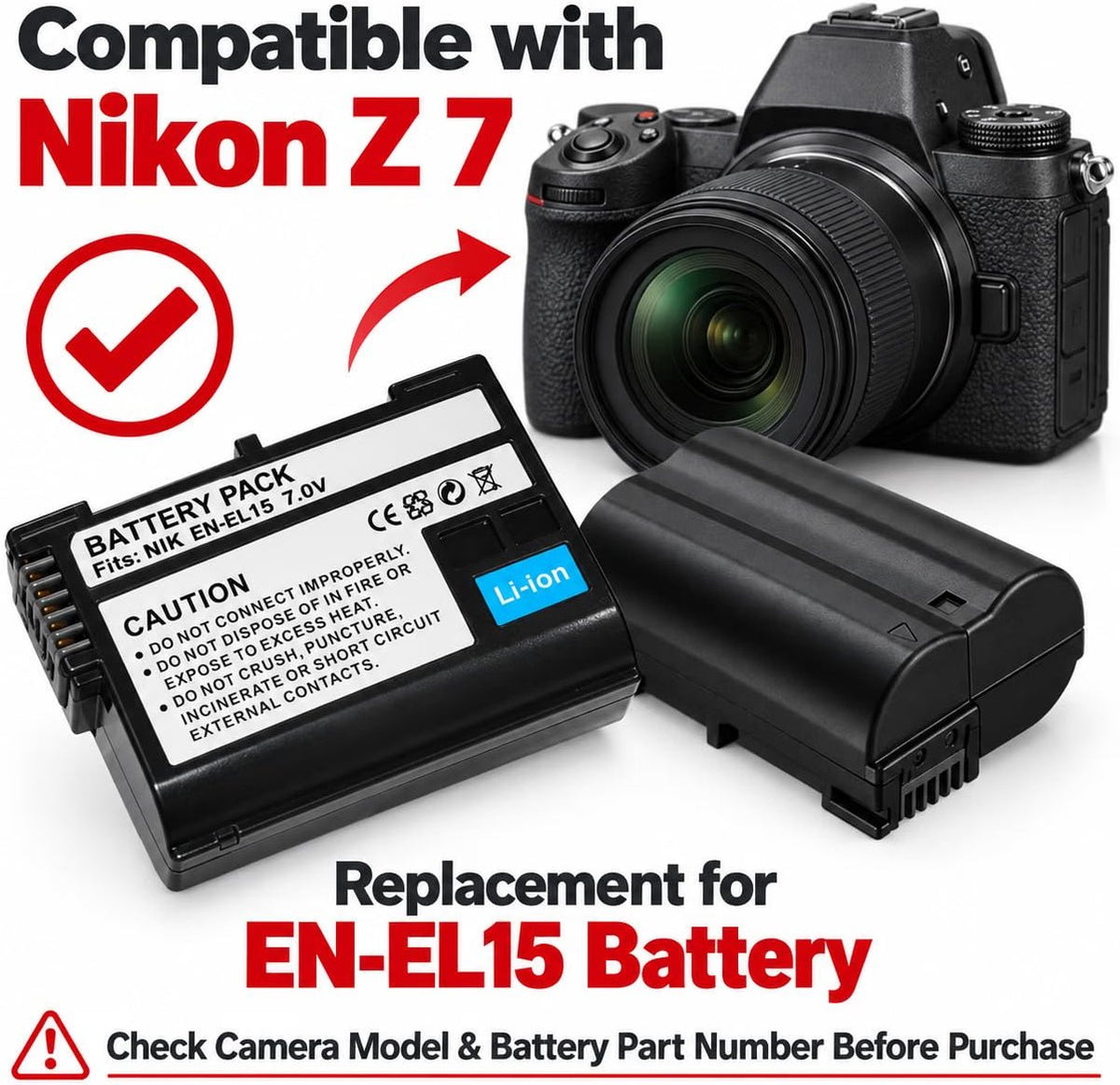TAVICE EN-EL15C Replacement Battery Compatible with Nikon Z7 Mirrorless Camera - Office Catch