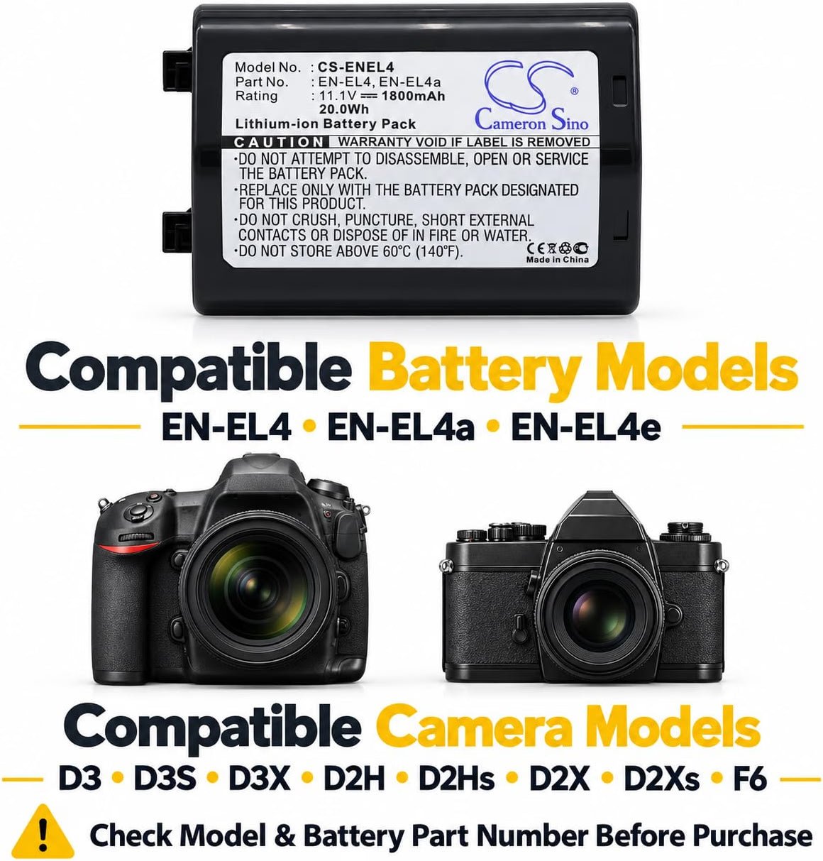 TAVICE EN-EL4 EN-EL4a Replacement Battery Compatible with Nikon D3 D3S D3X D2H F6 Cameras - Office Catch
