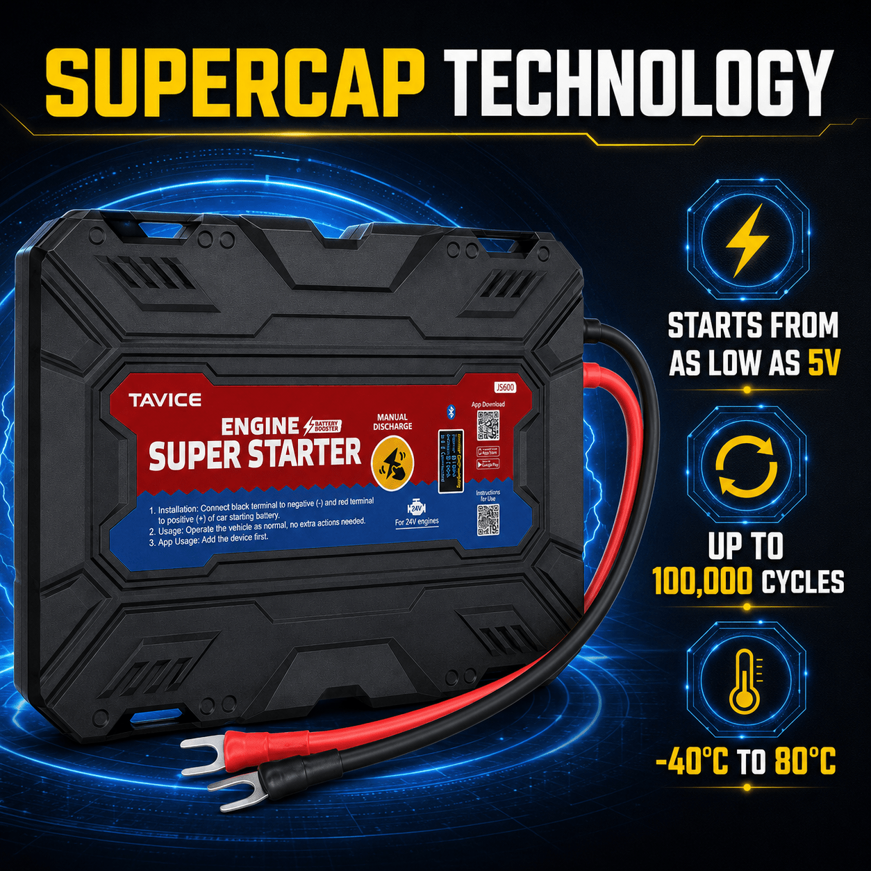 TAVICE LEAGEND JS600 On-Board SuperCap Jump Starter 12V Heavy-Duty Battery Booster Emergency Car Starter - Office Catch