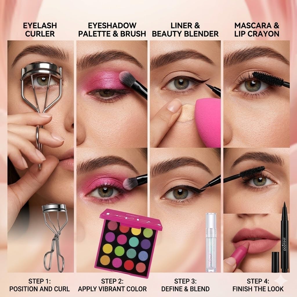 TAVICE Makeup Set for Teens 15 - Color Concealer Palette, Blush Stick, Makeup Brushes, Pre - Makeup Lotion, Loose Powder & Lip Gloss Kit - Office Catch