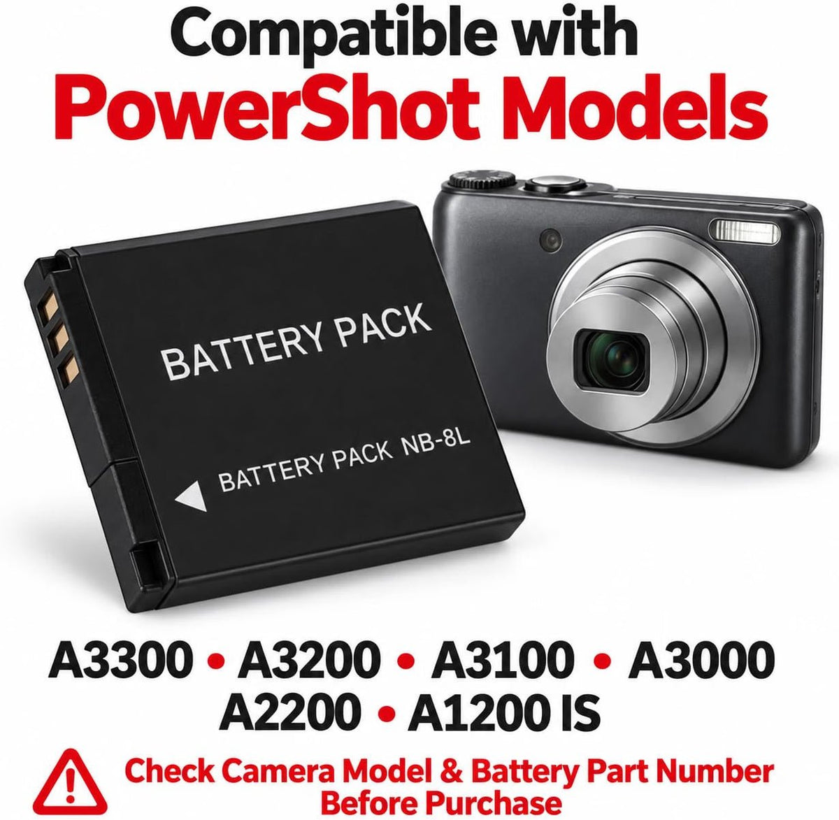 TAVICE NB-8L NB8L Replacement Battery Compatible with Canon PowerShot A3300 A3200 A3100 A3000 A2200 A1200 - Office Catch