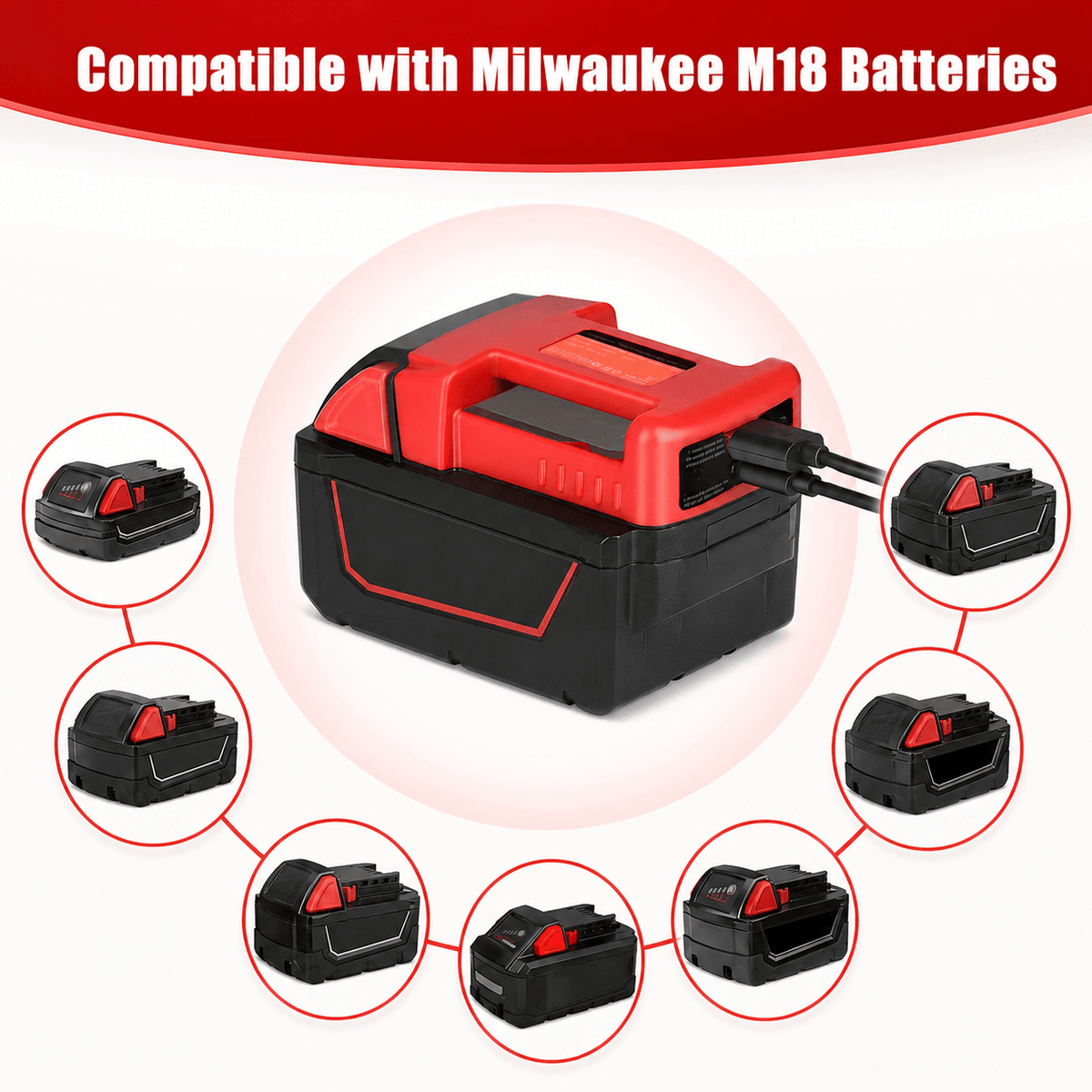TAVICE Portable USB Type-C Charger Adapter Compatible with Milwaukee M18 18V Battery Power Source - Office Catch