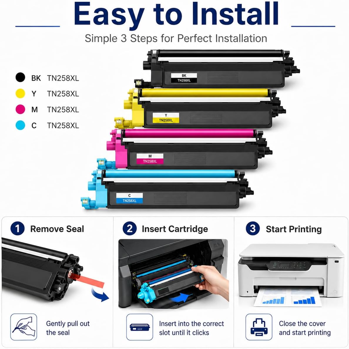TAVICE TN258/TN258XL 4-Pack Toner Cartridge Compatible with Brother MFC-L8390CDW/L3760CDW - Office Catch