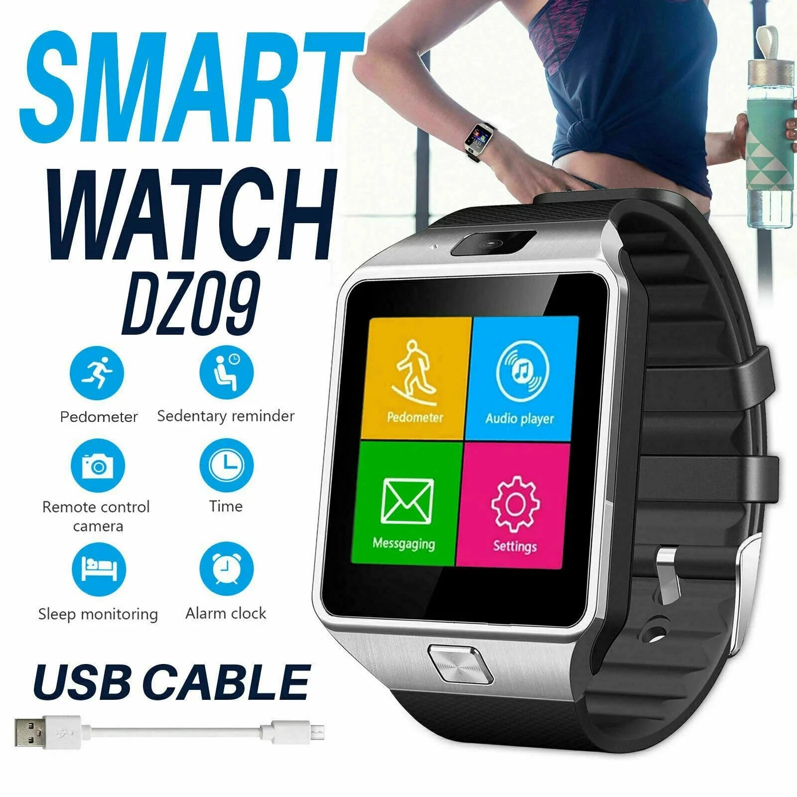 Tavice TZ1 Bluetooth Smart Watch with Touchscreen | Camera, Pedometer, Sleep Monitor, Notifications & Multi-Language Support - Battery Mate