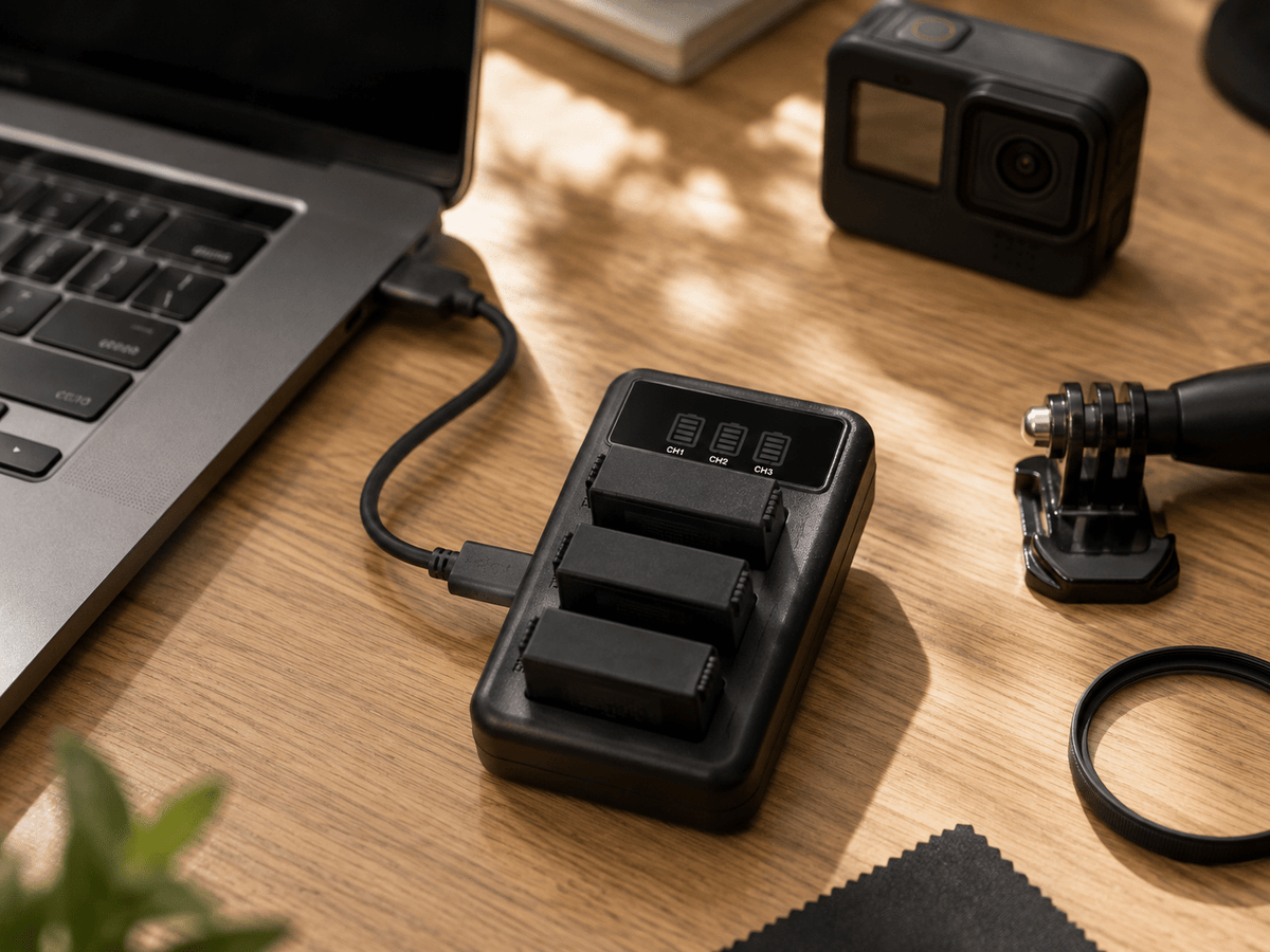 TAVICE Ultra Fast Charging USB Triple Battery Charger Kit with 3 Replacement Batteries for GoPro HERO3 HERO3+ HERO4 Action Pro - Office Catch