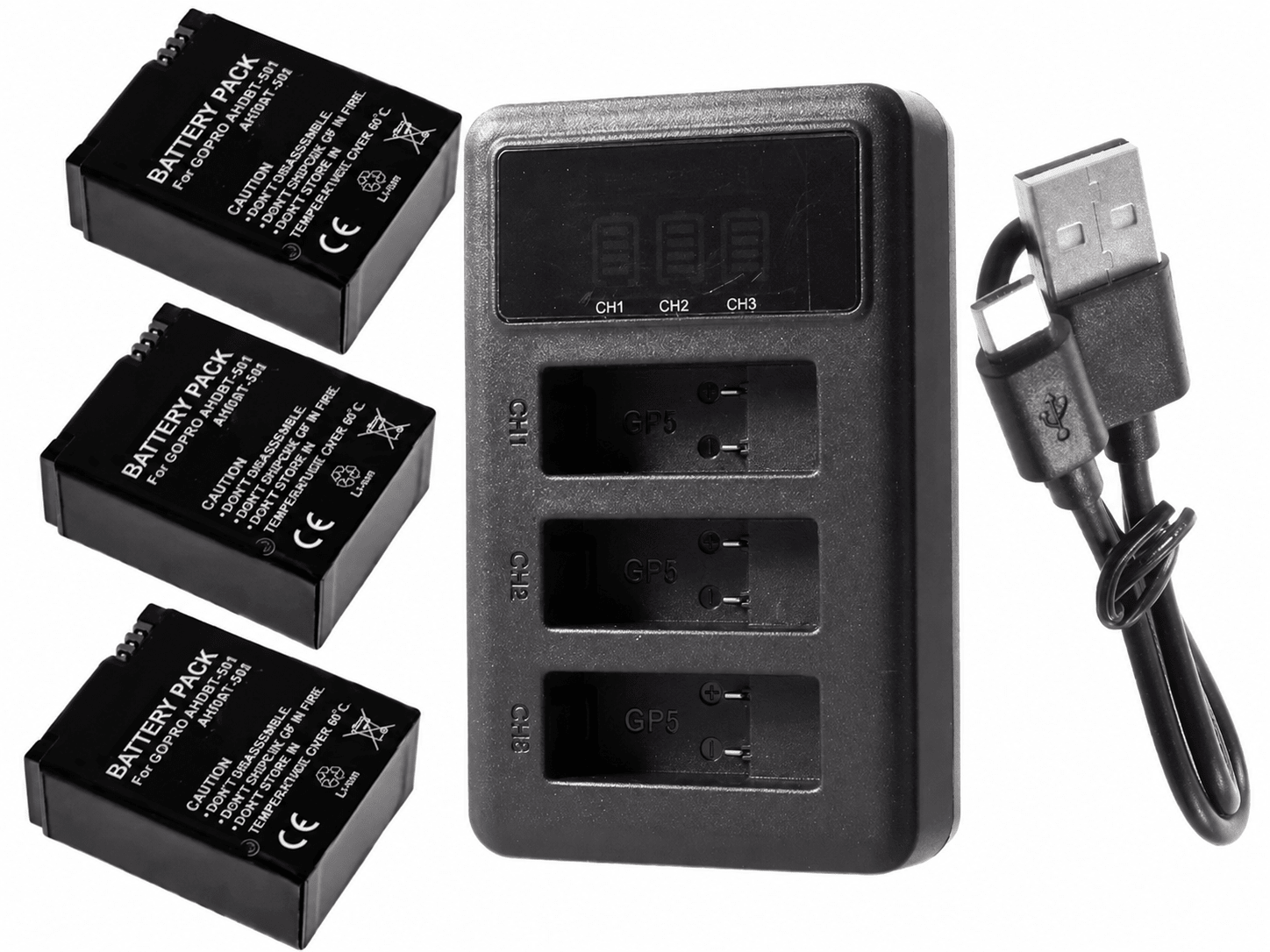 TAVICE Ultra Fast Charging USB Triple Battery Charger Kit with 3 Replacement Batteries for GoPro HERO3 HERO3+ HERO4 Action Pro - Office Catch