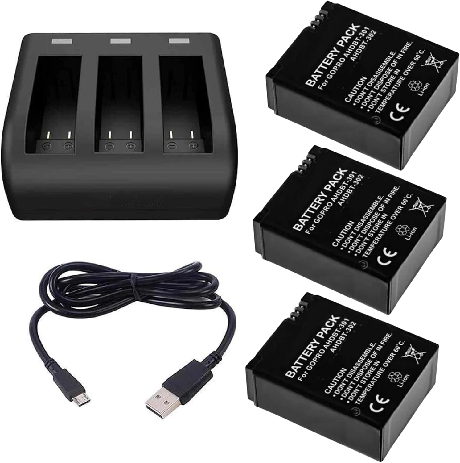 TAVICE Ultra Fast Charging USB Triple Battery Charger Kit with 3 Replacement Batteries for GoPro HERO3 HERO3+ HERO4 Action Pro - Office Catch