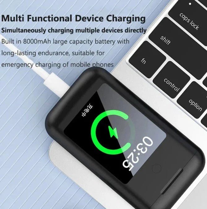 Tavice Uniqa High Capacity Power Bank with Built-in Wireless Earbuds, Flashlight & 2.8" Touch Screen - Office Catch