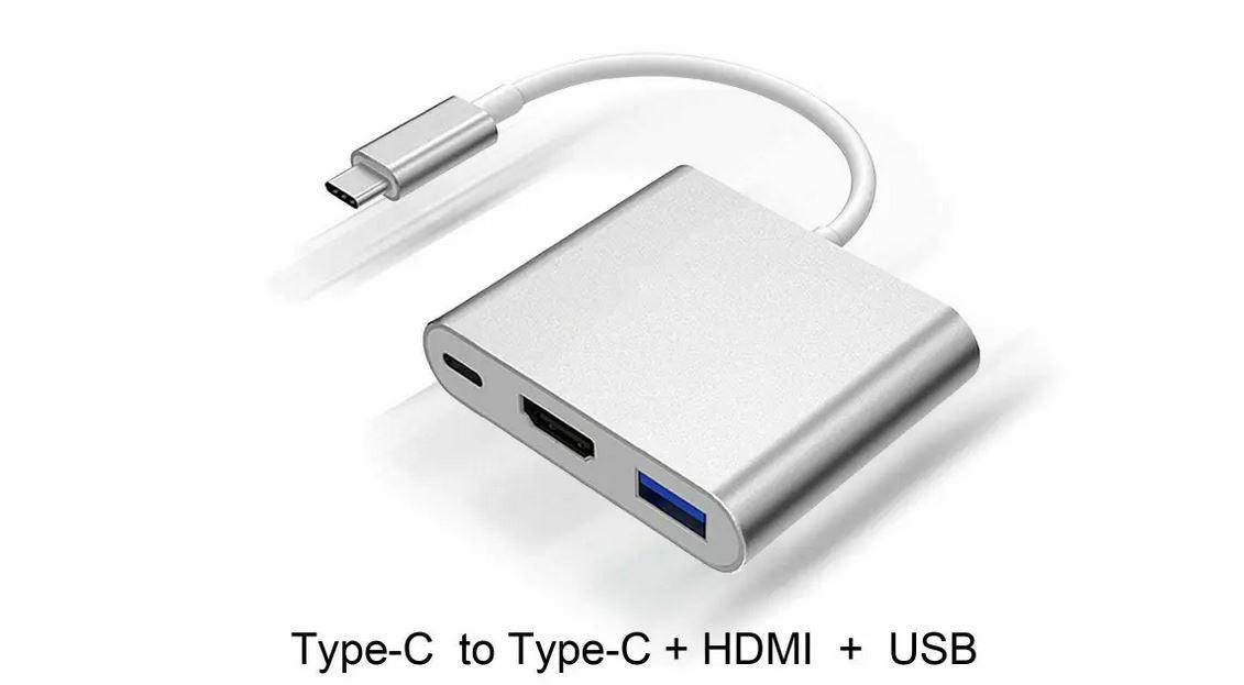 Type C to USB - C HDMI USB 3.0 Adapter Converter Cable 3 in 1 Hub For MacBook Air - Office Catch
