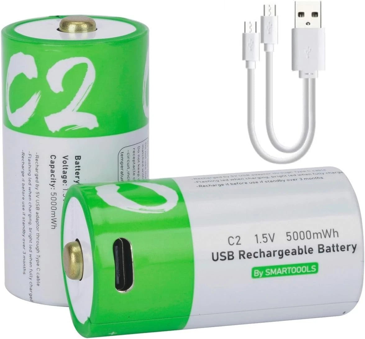 USB D Lithium - Ion Rechargeable Battery 1.5V 12000mWh – 2 Pack Rechargeable D Batteries with USB Charging - Office Catch