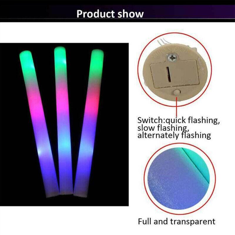 (100 Pack) LED Light up Foam Sticks RGB Thunder Raves Glow Stick Flashing Event Party - Office Catch