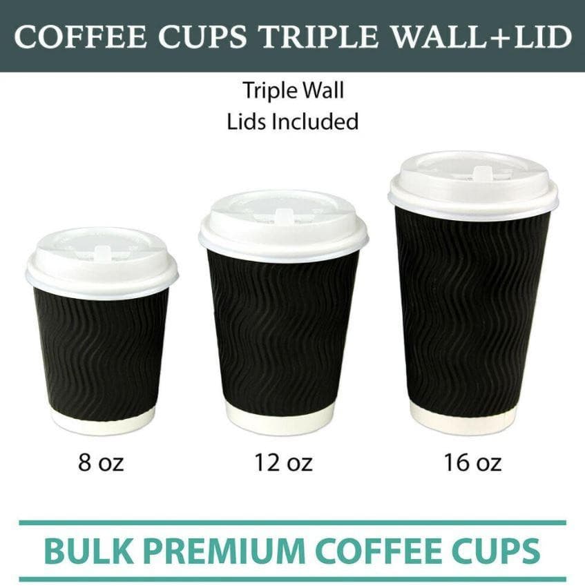 12oz (Medium) 1000pcs Triple Wall Coffee Cups Disposable Bulk Takeaway - Office Catch