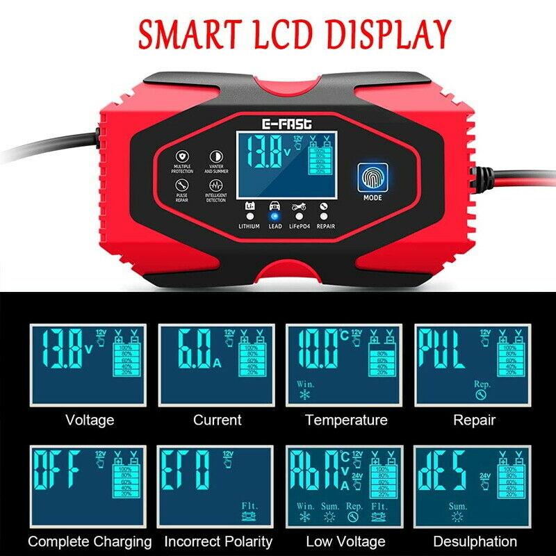 12V 24V Car Battery Charger Lead-acid AGM GEL-- Lithium Battery Repair Maintainer - Office Catch