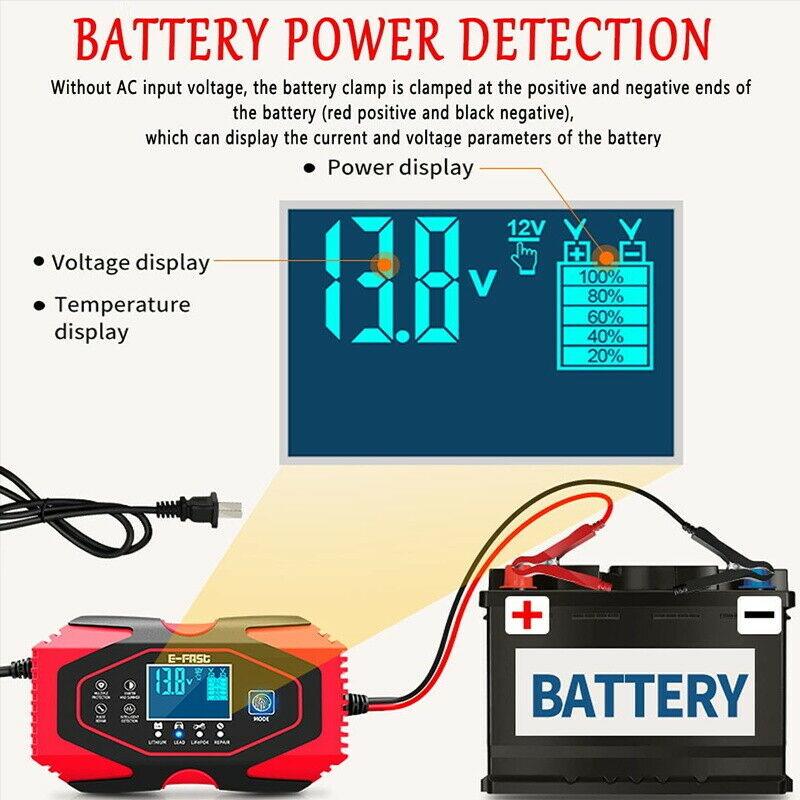 12V 24V Car Battery Charger Lead-acid AGM GEL-- Lithium Battery Repair Maintainer - Office Catch