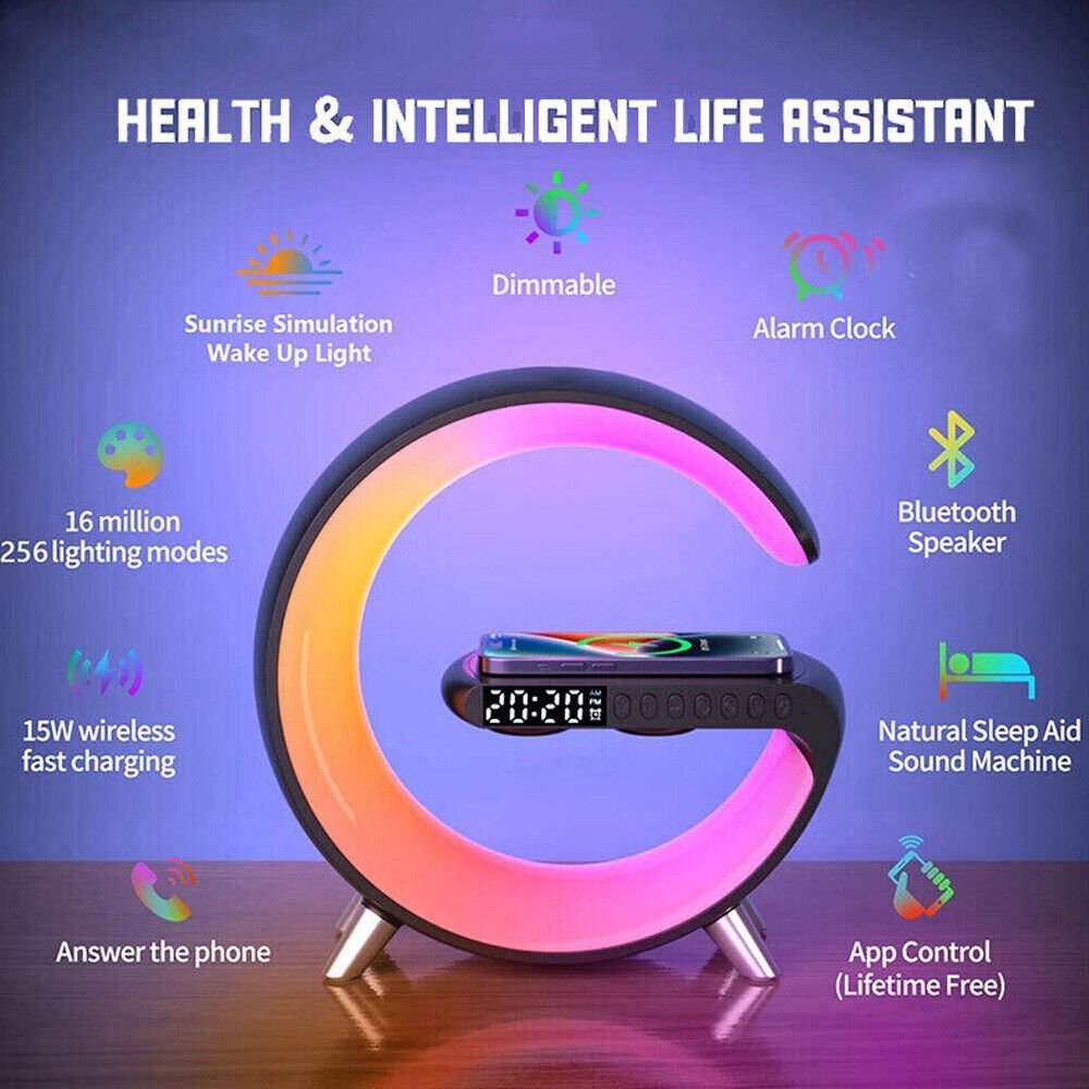 15W Wireless Fast Charger 5-in-1 Portable Smart Bluetooth Speaker W/ Alarm Clock - Office Catch