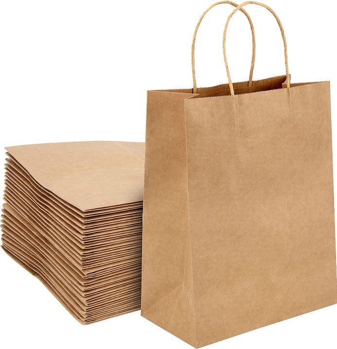 19x25x8cm [200 Pack] Recyclable Brown Bags Carry Craft Bag with Handles - Office Catch