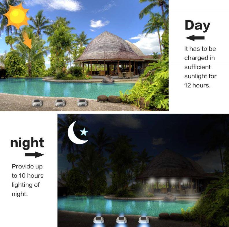 Outdoor Solar Deck Lights Blue Color Waterproof 6 LED Driveway Safety