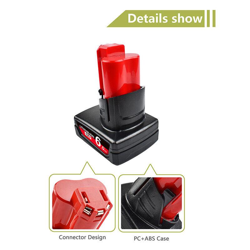 2 Pack | 6.0Ah 12V Tool Battery For Milwaukee M12 48-11-2440 48-11-2402 with Extended Capacity - Office Catch
