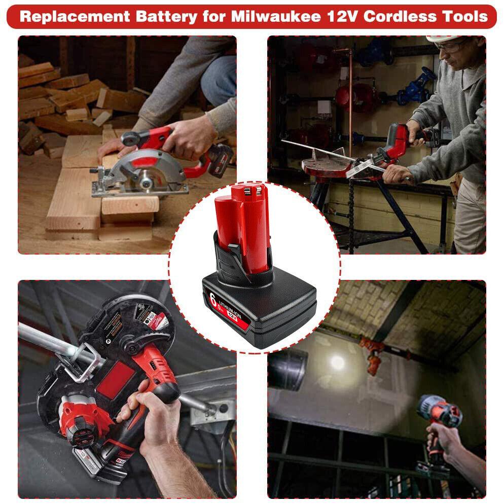 2 Pack | 6.0Ah 12V Tool Battery For Milwaukee M12 48-11-2440 48-11-2402 with Extended Capacity - Office Catch