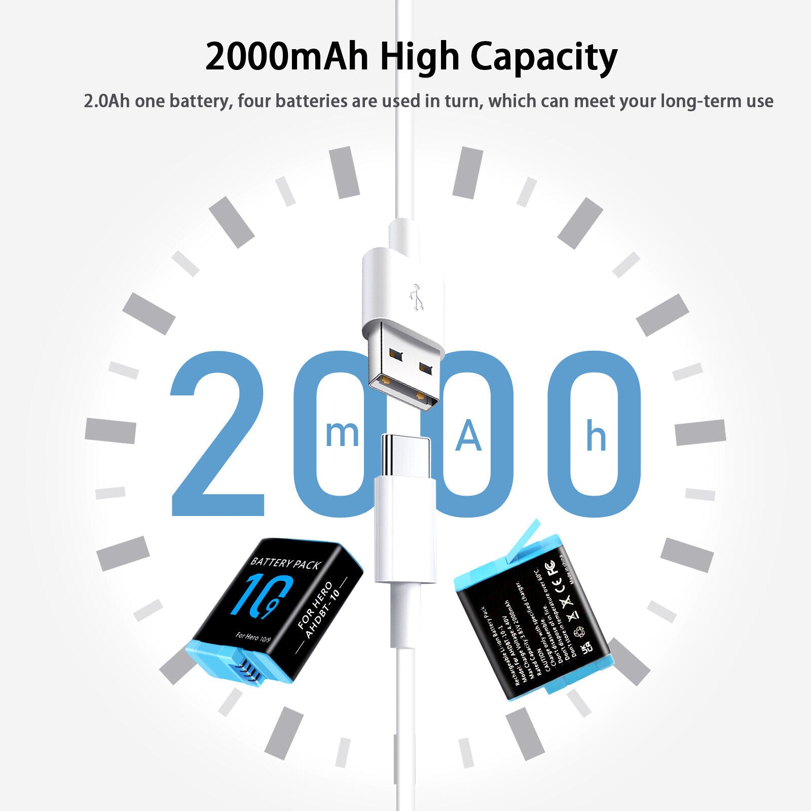 2000mAh GoPro Rechargeable Battery for HERO 9 Hero10 Black SLR Sport Camera - Office Catch