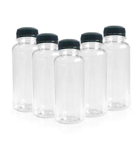 200x Bottles | 250ml Round Clear Plastic Bottles PET With 38mm Lids Tamper Evident - Office Catch