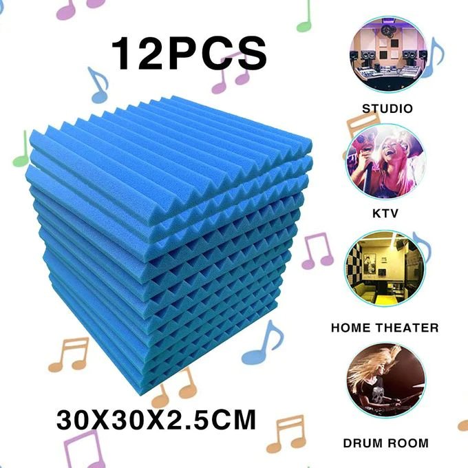 24 Pcs Acoustic Panel Soundproof Studio Foam for Wall Sound-Absorbing Panel | Blue - Office Catch