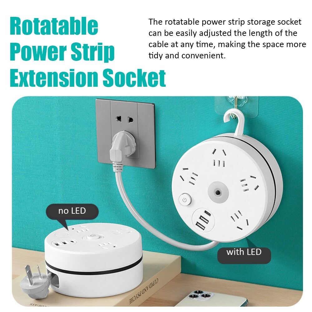 2.8m Rotatable Extension Cord Power Strip 9 Outlets AC and USB Charging Ports AU - Office Catch