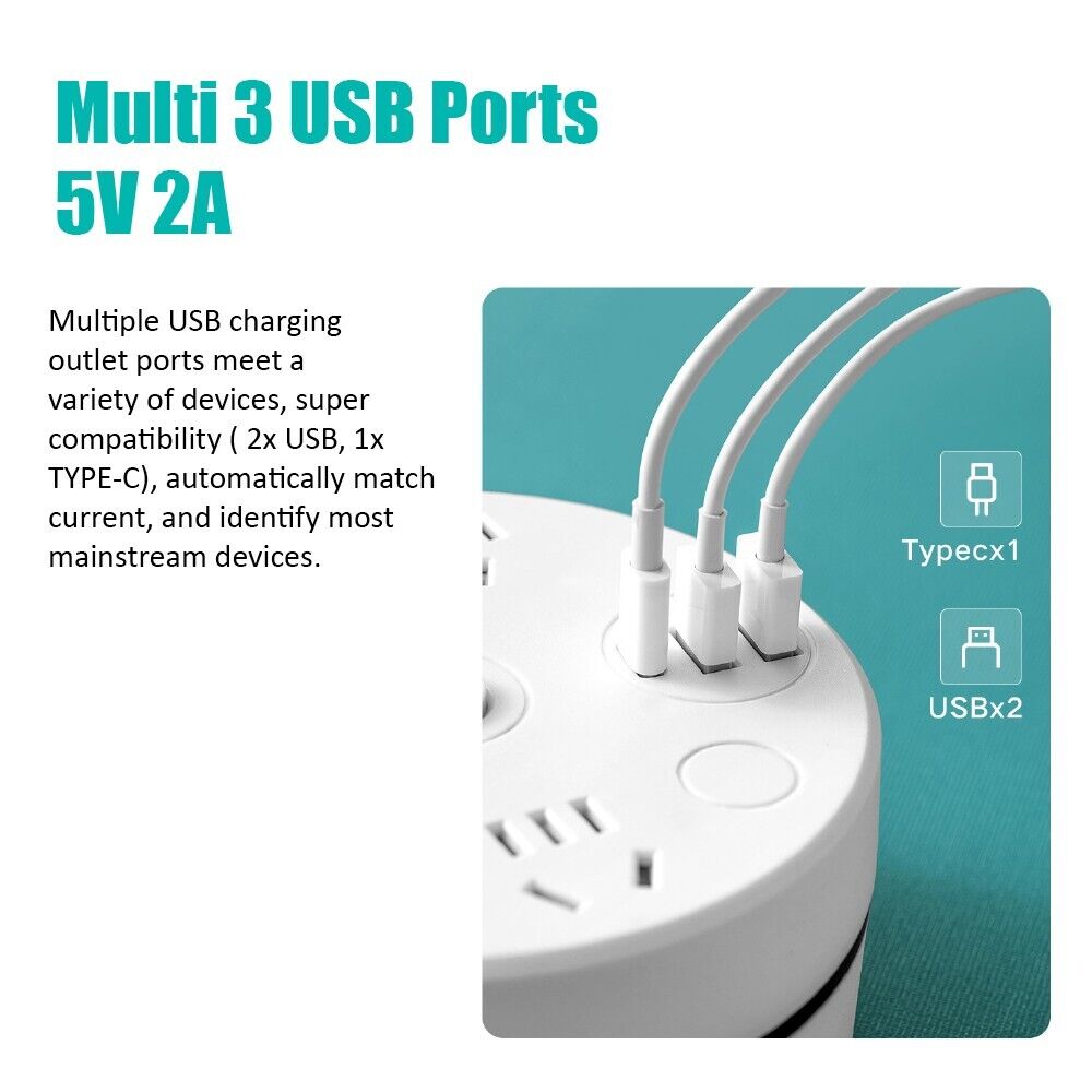 2.8m Rotatable Extension Cord Power Strip 9 Outlets AC and USB Charging Ports AU - Office Catch